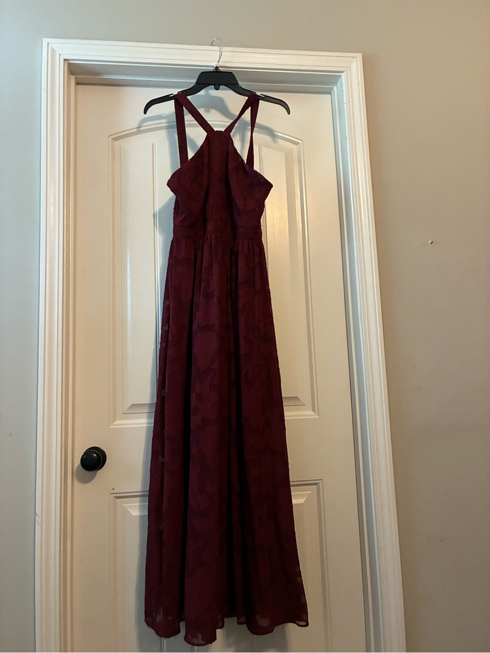 Lulu's Wine Lace Maxi Dress with Strappy Back